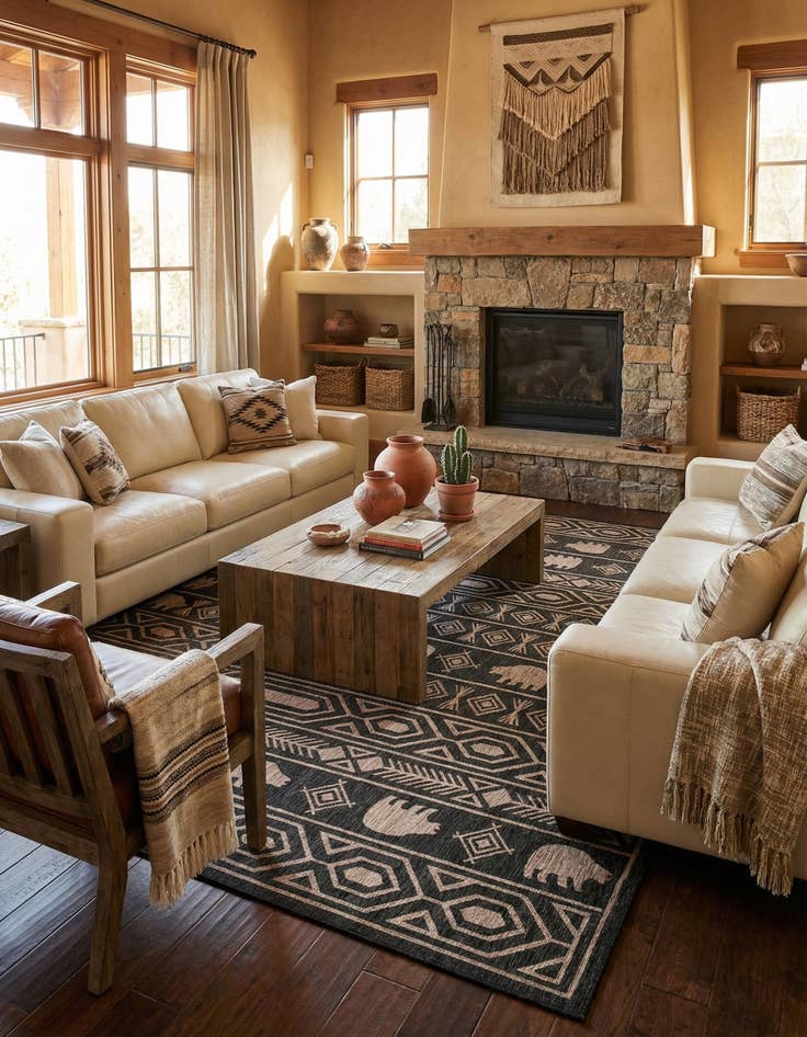 Detail image of 13' x 13'  Washable Southwestern Indoor / Outdoor Square Rug