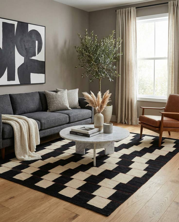 Detail image of 4' 4 x 6' Hand Woven Kilim Modern Wool Rug