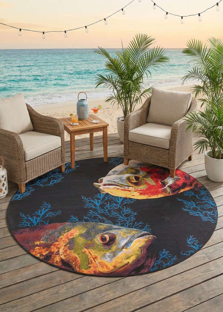 10' x 10' Easy-Clean Coastal Indoor / Outdoor Round Rug