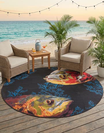 10' x 10' Easy-Clean Coastal Indoor / Outdoor Round Rug