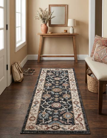 Charcoal Gray Eco Traditional Runner Rug