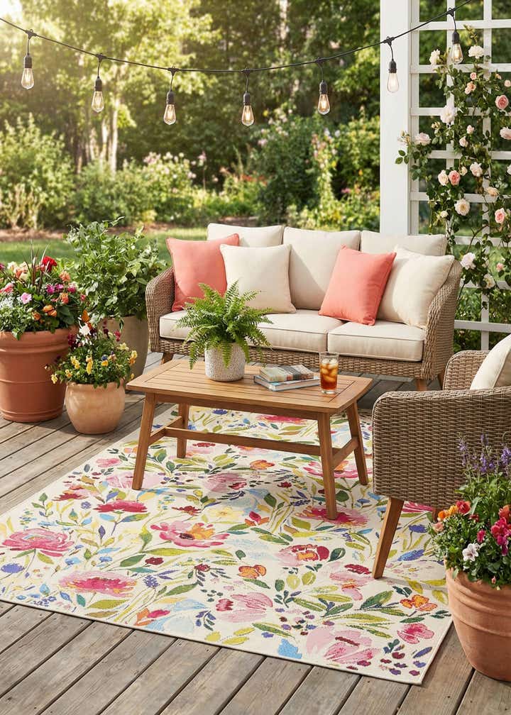 5' 3 x 8' Easy-Clean Botanical Indoor / Outdoor Rug