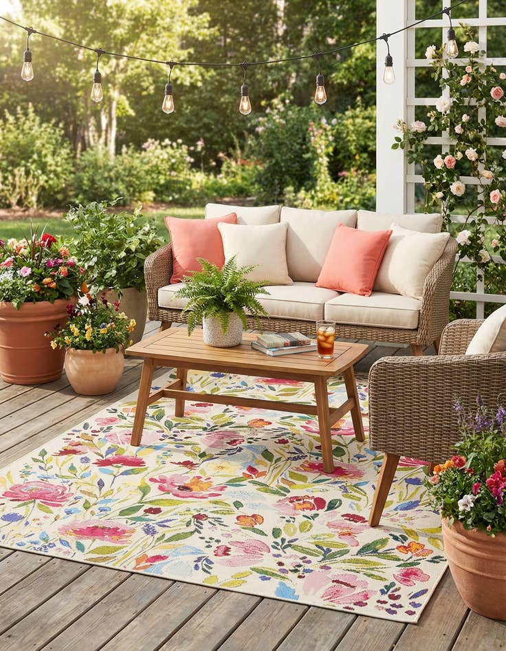 Detail image of 5' 3 x 8'  Washable Botanical Indoor / Outdoor Rug