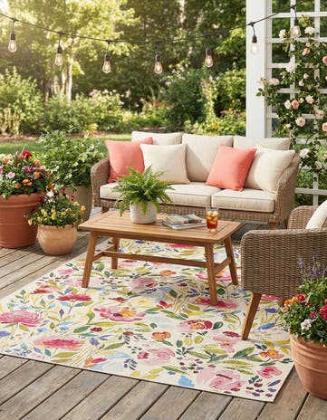 5' 3 x 8' Easy-Clean Botanical Indoor / Outdoor Rug