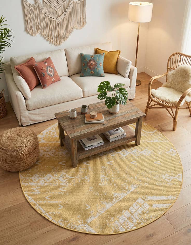 Detail image of 6' x 6'  Washable Bohemian Indoor / Outdoor Round Rug