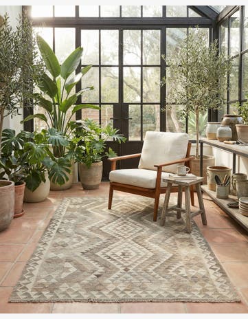4' 2 x 6' 1 Hand Woven Kilim Maymana Wool Rug
