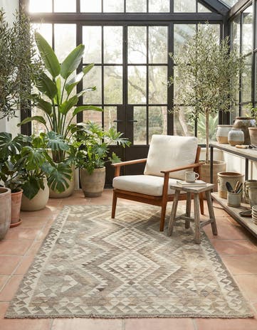 4' 2 x 6' 1 Hand Woven Kilim Maymana Wool Rug