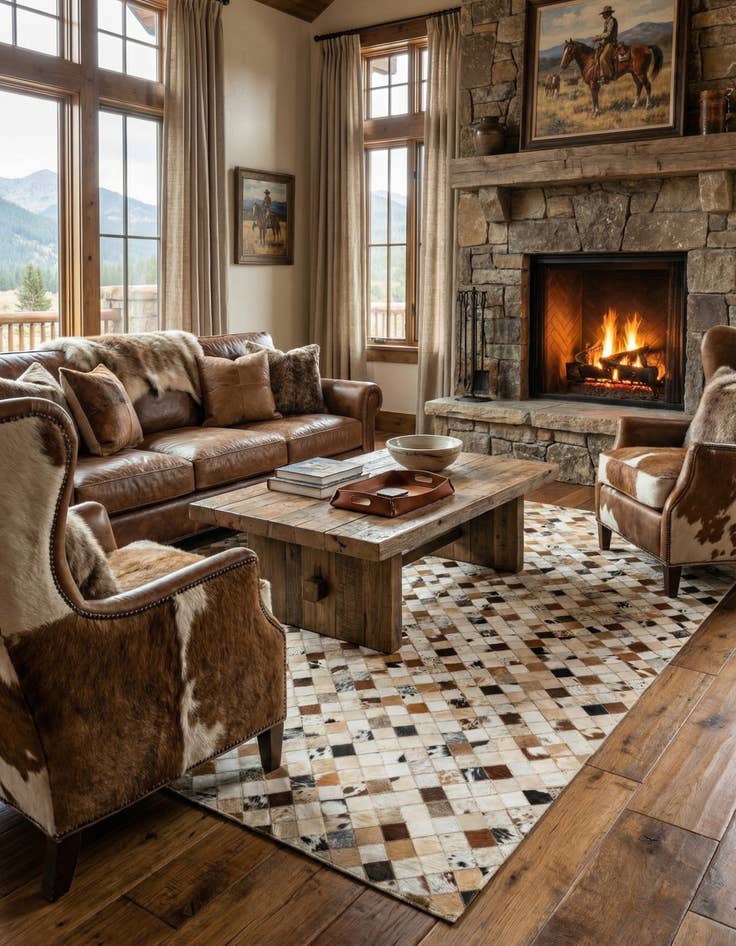 Detail image of 5' x 7' 10 Cowhide Leather Rug