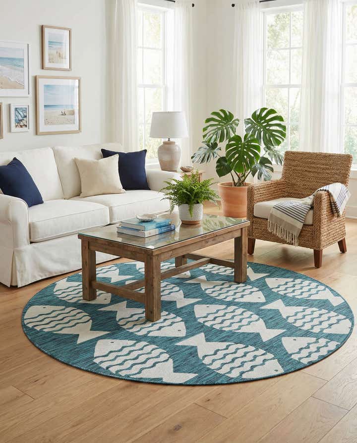 6' 1 x 6' 1 Easy-Clean Coastal Indoor / Outdoor Round Rug