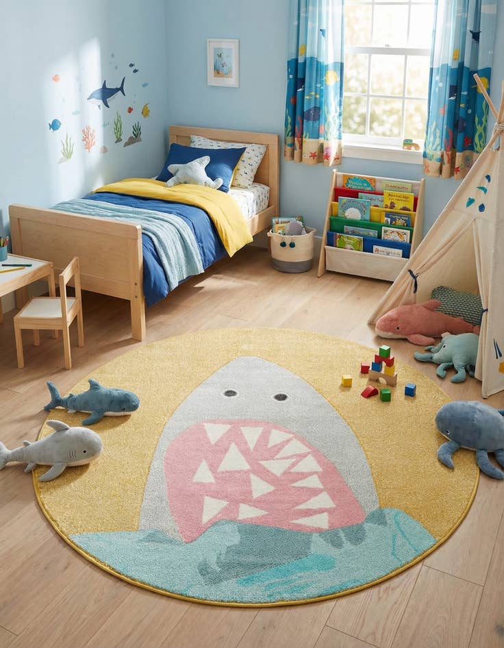 Detail image of 6' 1 x 6' 1 Shark Whimsy Kids Round Rug