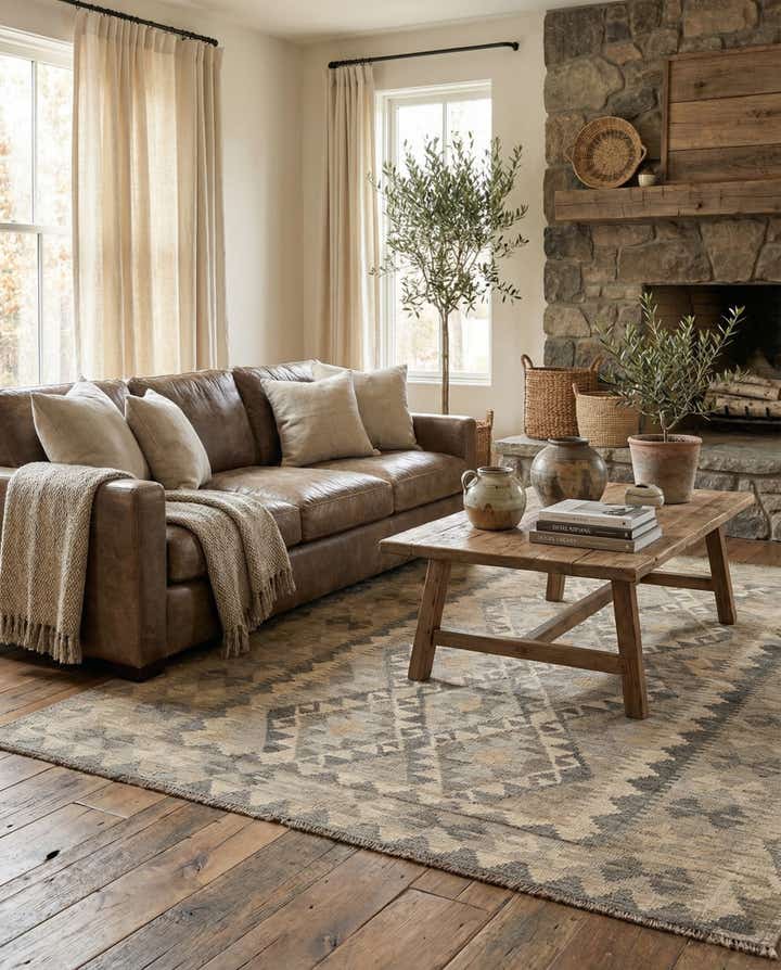 5' 3 x 6' 9 Hand Woven Kilim Maymana Wool Rug