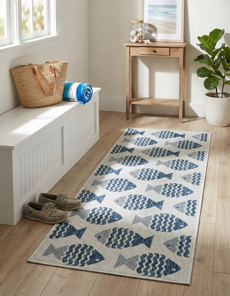 Detail image of 2' x 5' 3  Washable Coastal Indoor / Outdoor Runner Rug