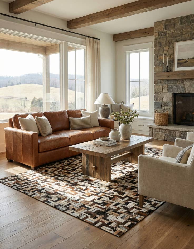 Detail image of  4' 11 x 7' 9 Cowhide - Patchwork Rug