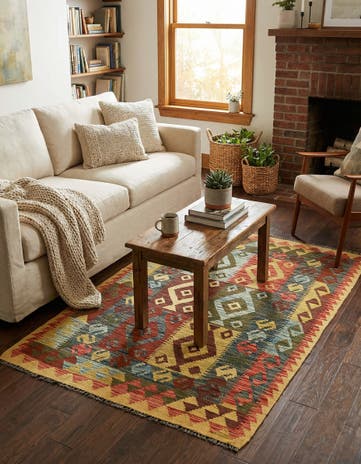 3' 5 x 5' 2 Hand Woven Kilim Maymana Wool Rug