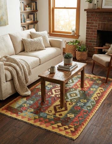 3' 5 x 5' 2 Hand Woven Kilim Maymana Wool Rug