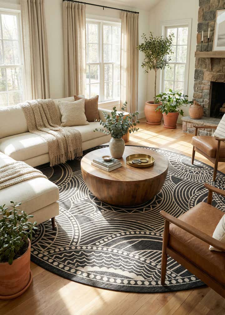 12' x 12' Easy-Clean Traditional Indoor / Outdoor Round Rug