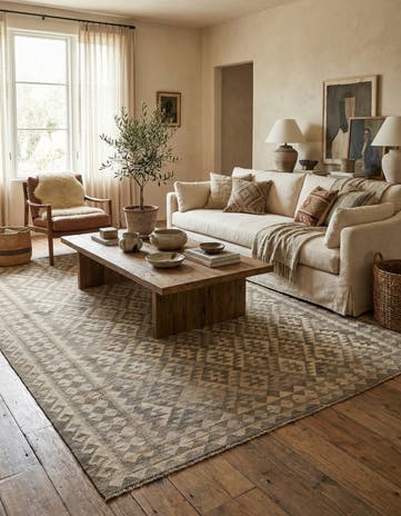 6' 10 x 9' 9 Hand Woven Kilim Maymana Wool Rug