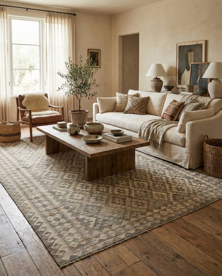 Detail image of 6' 10 x 9' 9 Hand Woven Kilim Maymana Wool Rug