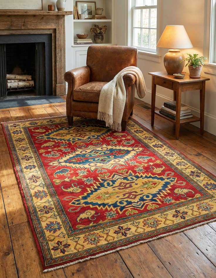 Detail image of  4' x 6' 2  Hand Knotted Kazak Rug