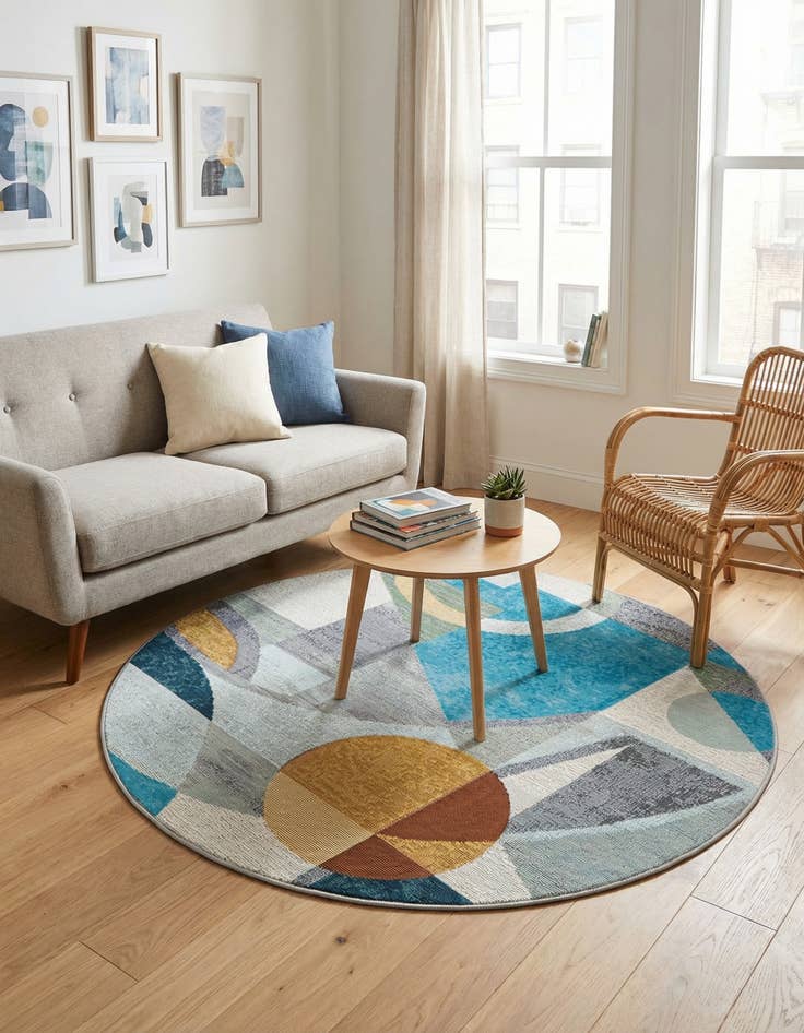 Detail image of  4' 1 x 4' 1  Washable Modern Indoor / Outdoor Round Rug