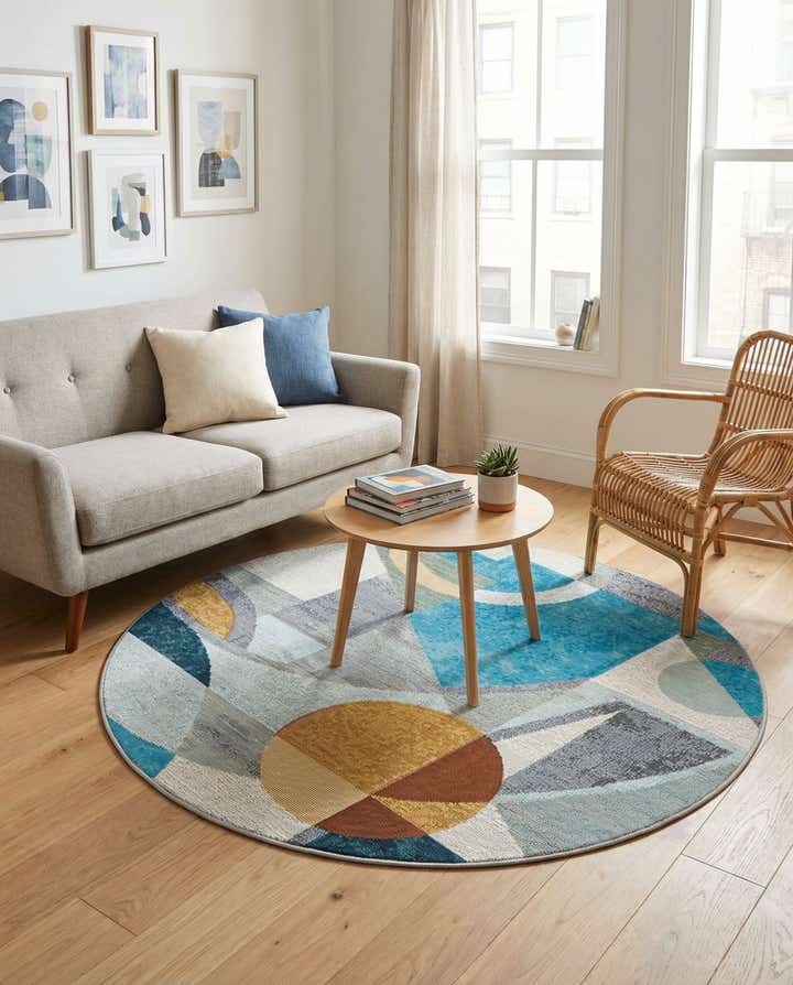 4' 1 x 4' 1 Easy-Clean Modern Indoor / Outdoor Round Rug