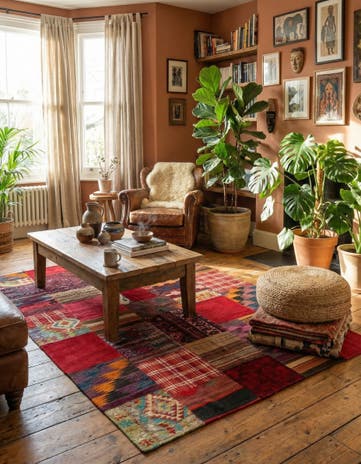 5' 8 x 8' Hand Woven Kilim Patchwork Wool Rug