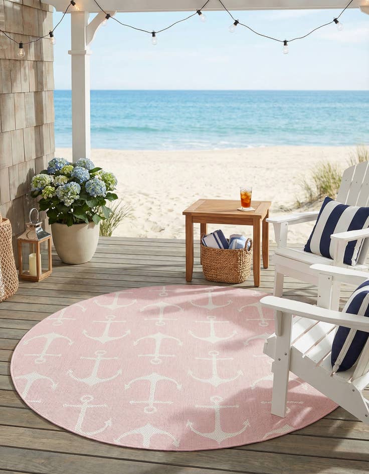 Detail image of 7' 10 x 7' 10  Washable Coastal Indoor / Outdoor Round Rug