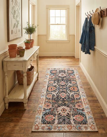 Black Washable Timeless Runner Rug