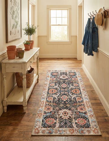 Black Washable Timeless Runner Rug