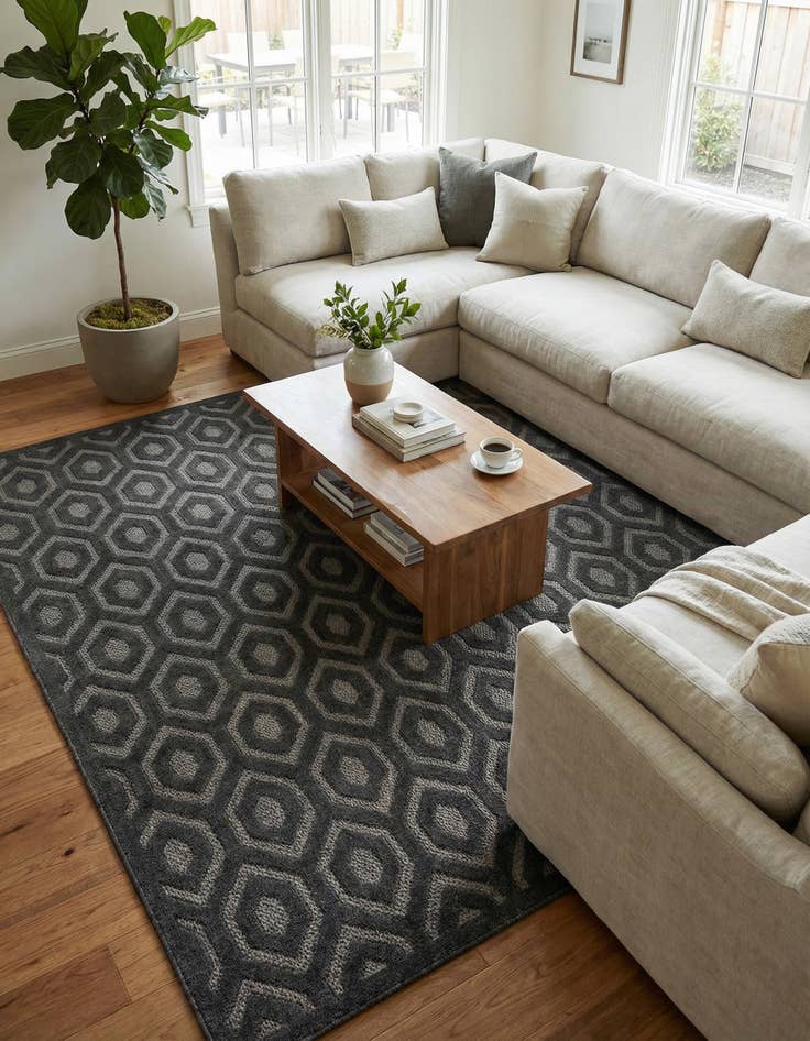 Detail image of 7' 10 x 10'  Washable Trellis Textured Indoor / Outdoor Rug