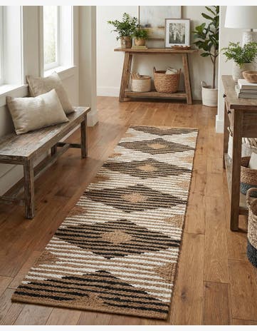 Natural Black Hand Woven Chindi Jute Runner Rug