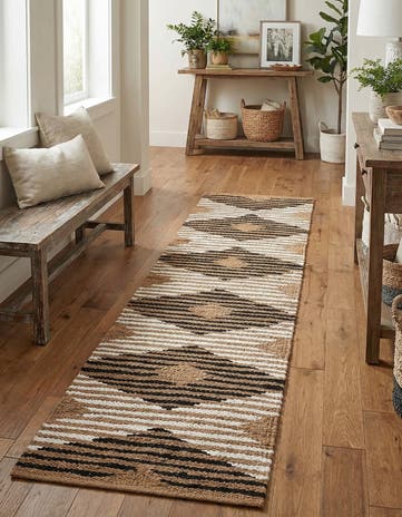 Natural Black Hand Woven Chindi Jute Runner Rug