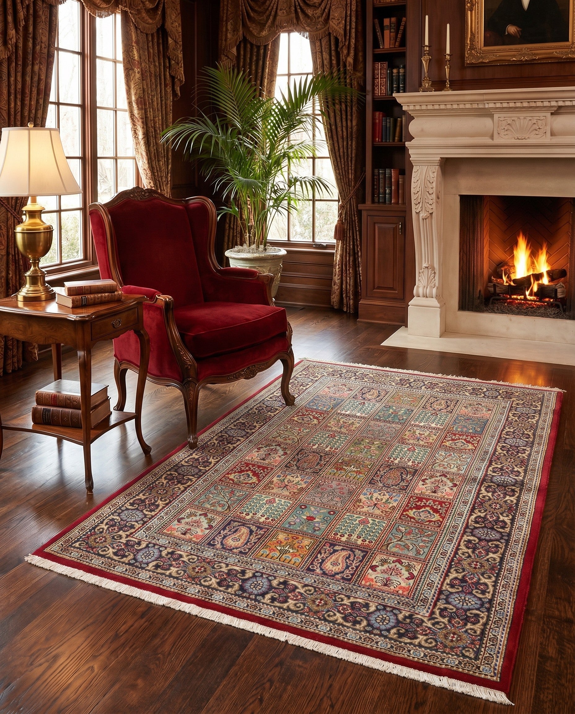 3' 5 x 4' 10 Hand Knotted Qom Persian Rug