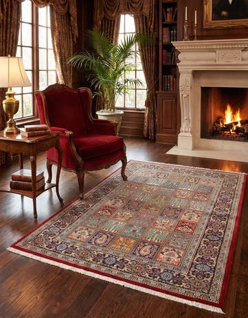 3' 5 x 4' 10 Hand Knotted Qom Persian Rug