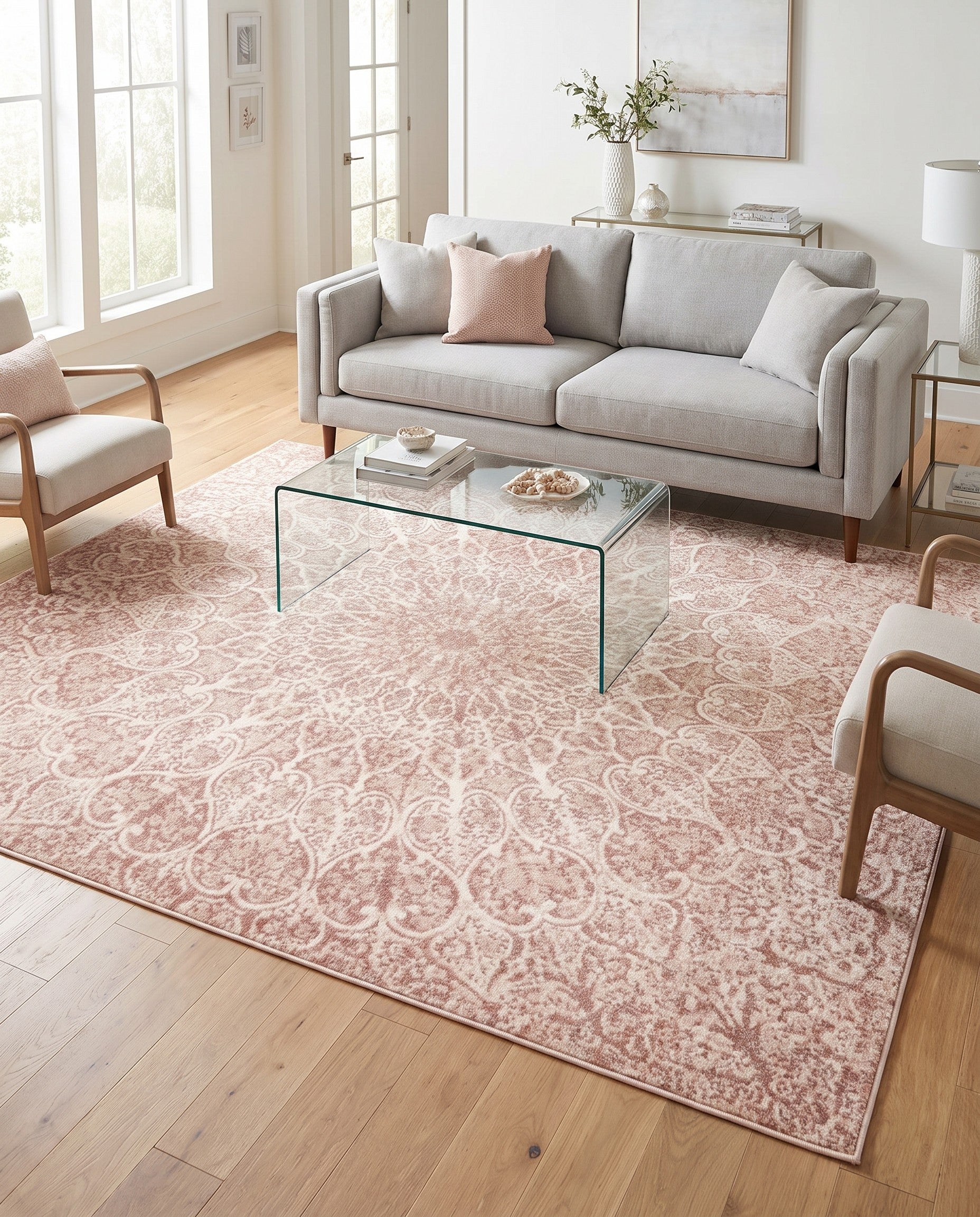 Rose Pink and Ivory Monte Carlo Rug