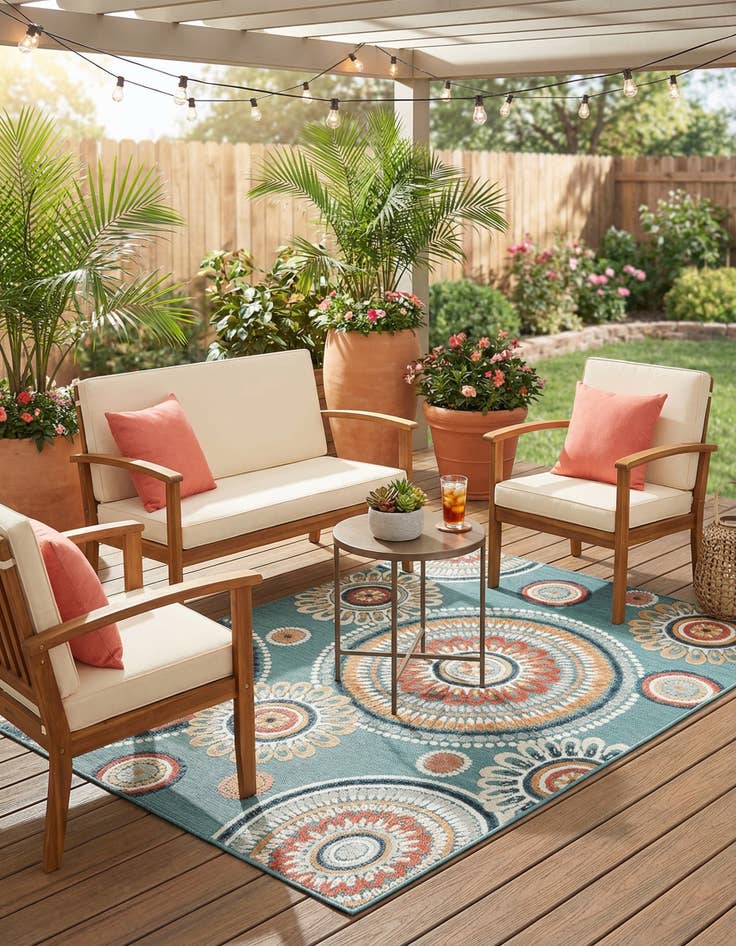 Detail image of  4' 5 x 6'  Washable Botanical Indoor / Outdoor Rug