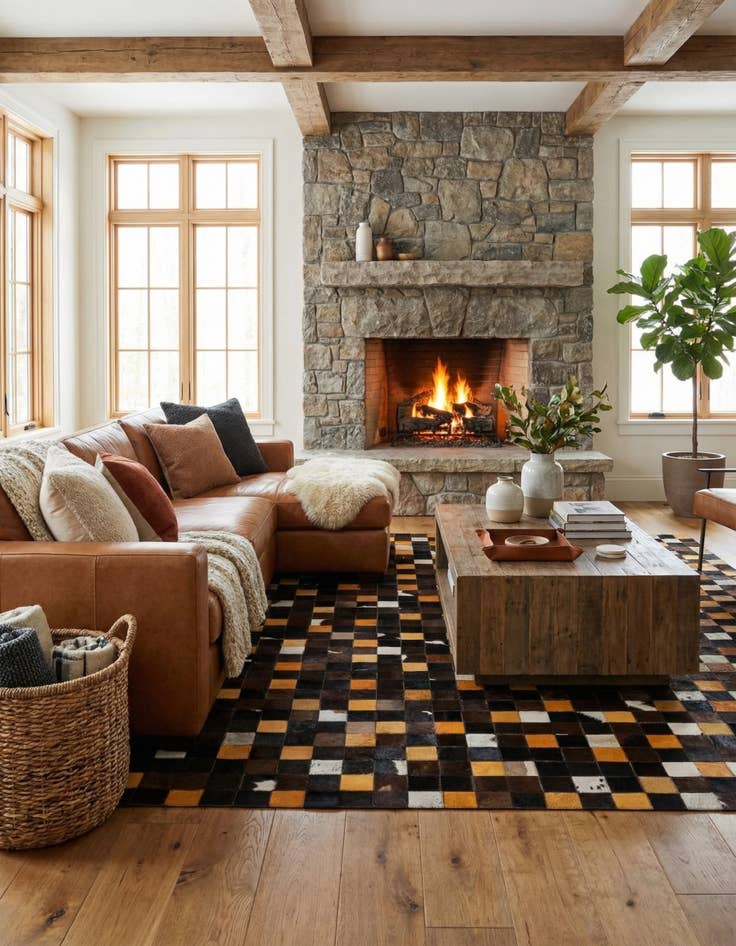 Detail image of  5' 2 x 8' Cowhide - Patchwork Rug