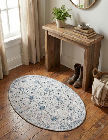 Ivory Washable Timeless Oval Rug