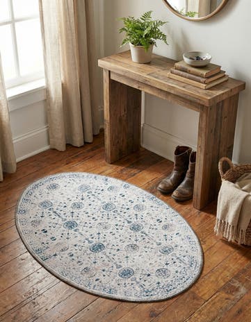 Ivory Washable Timeless Oval Rug