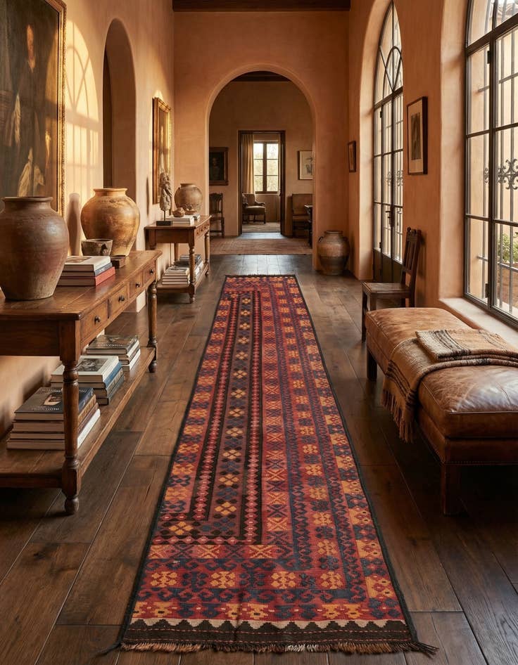 Detail image of 2' 10 x 14' 6  Hand Woven Kilim Fars Wool Runner Rug