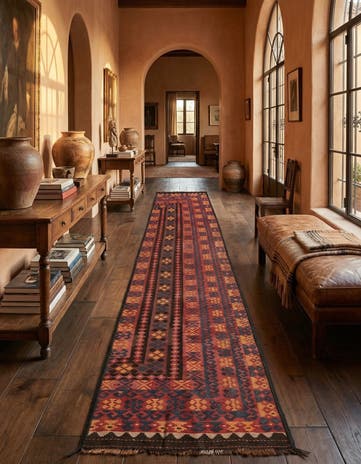 2' 10 x 14' 6 Hand Woven Kilim Fars Wool Runner Rug