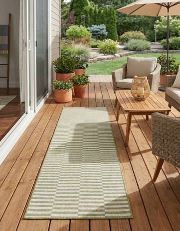 Green Easy-Clean Ribbon Indoor / Outdoor Runner Rug
