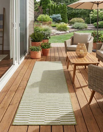 Green Easy-Clean Ribbon Indoor / Outdoor Runner Rug