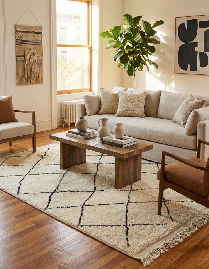 Detail image of 6' 9 x 10'  Hand Knotted Moroccan Wool Rug