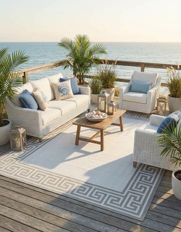 Ivory Easy-Clean Coastal Indoor / Outdoor Rug