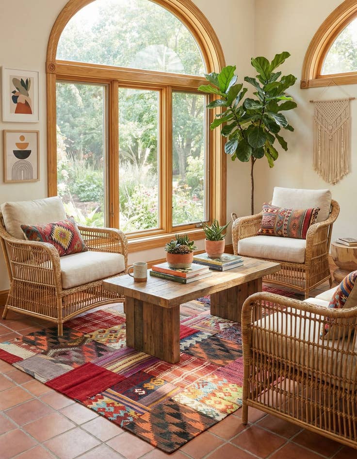 Detail image of 5' x 6' 9  Hand Woven Kilim Patchwork Wool Rug