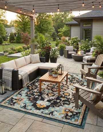 Navy Blue Easy-Clean Casablanca Indoor / Outdoor Rug