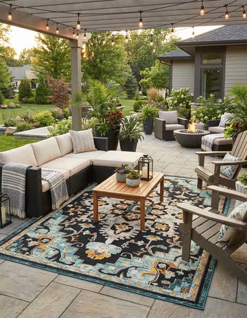 Navy Blue Easy-Clean Casablanca Indoor / Outdoor Rug