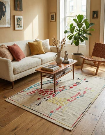 4' 1 x 5' 9 Hand Woven Kilim Suzani Wool Rug