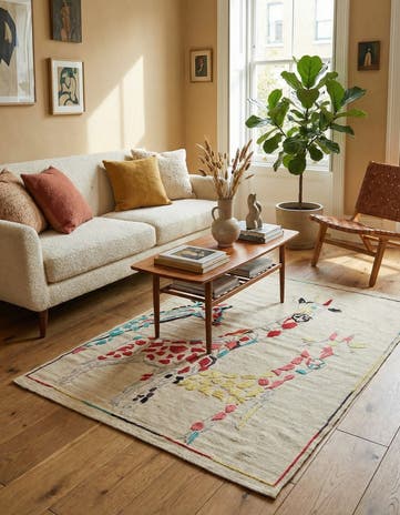 4' 1 x 5' 9 Hand Woven Kilim Suzani Wool Rug
